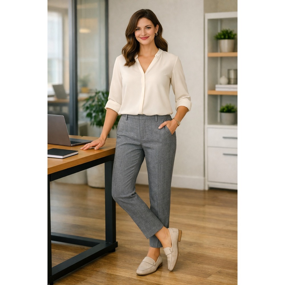 NWOT Liverpool Women's Gray Herringbone Career Pants Size 6 Slim Fit Office Work